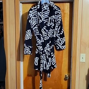 Black and white fuzzy robe